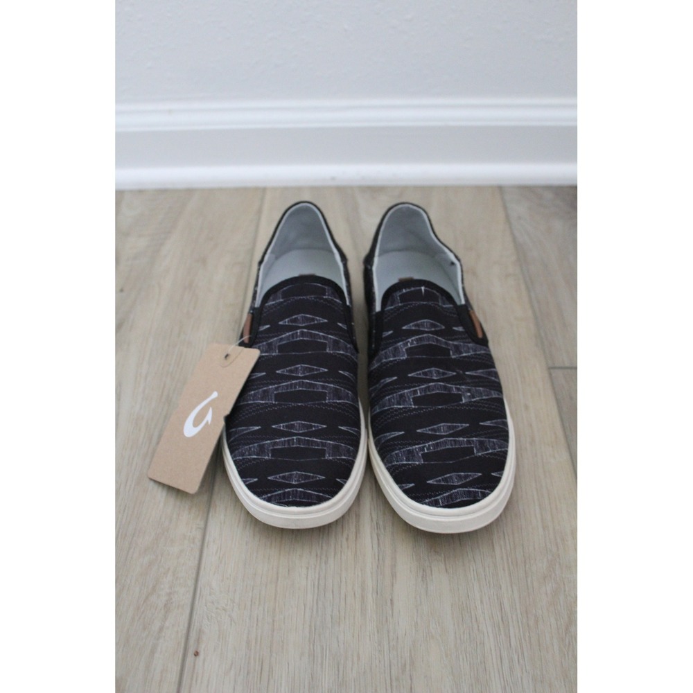 OluKai‎ Pehuea Pa'i Womens Black Kapa Print Slip On Sneakers Size 7 NWT